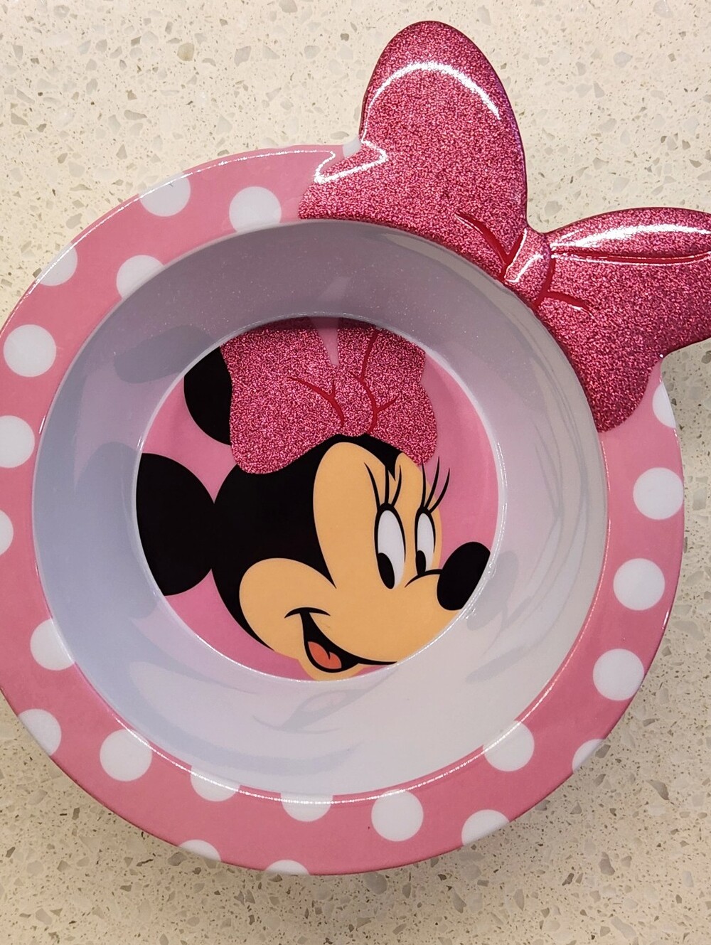 The Disney Store Minnie Mouse 3D Glitter Pink Bow Toddlers Character Bowl - Picture 2 of 5
